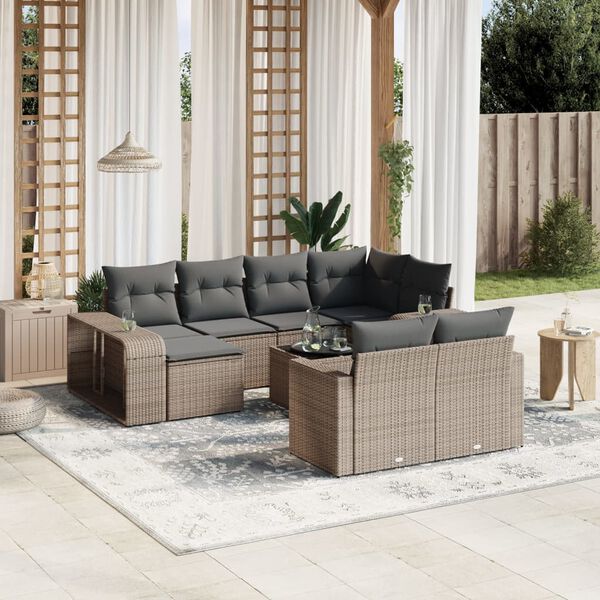 vidaXL 11-delige Loungeset met kussens poly rattan grijs
