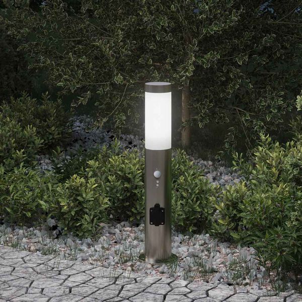 vidaXL Bolderverlichting met sensor en stopcontact 50 cm roestvrij staal IP44