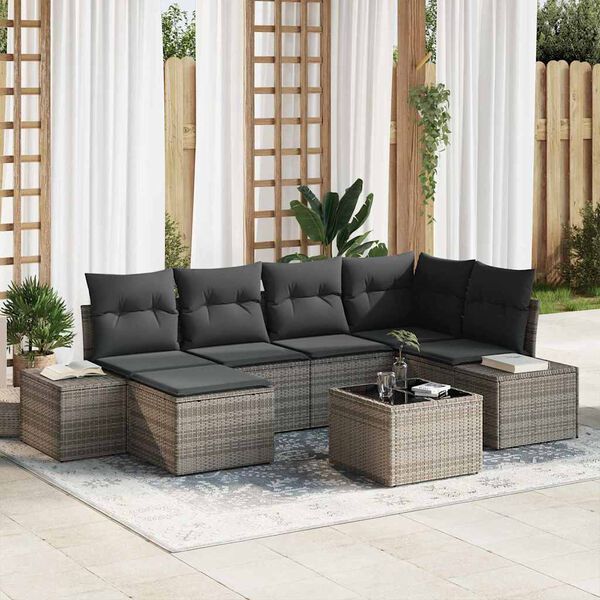 vidaXL Tuin Sofa Set met kussen 7 pcs Grijs poly rattan