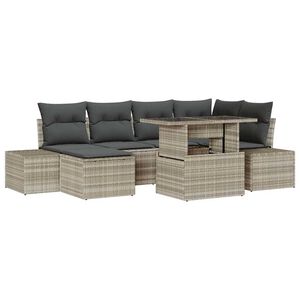 vidaXL Tuin Sofa Set met opslag 7 pcs Lichtgrijs Poly riet