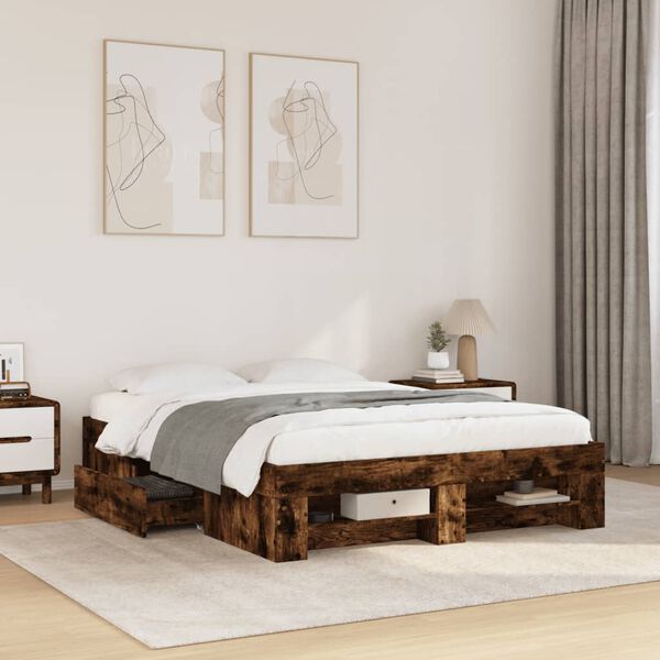 vidaXL Bedframe zonder matras hout gerookt eikenkleurig 120x190 cm
