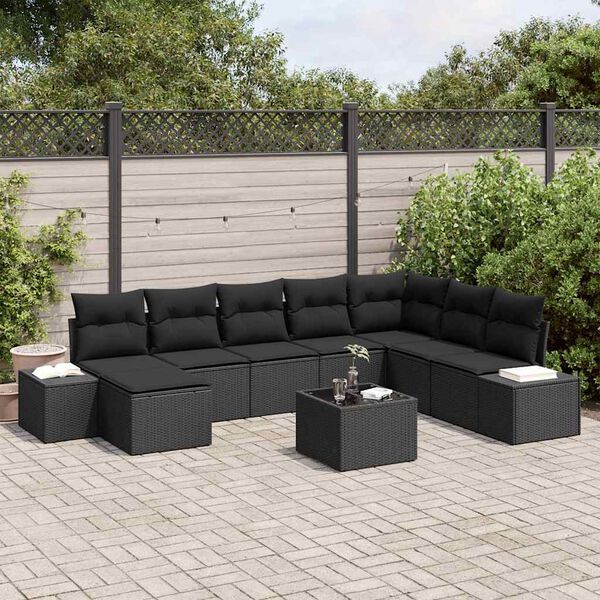 vidaXL Tuin Sofa Set met kussen met opslag 8 pcs Zwart poly rattan