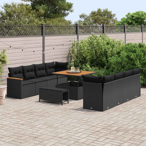 vidaXL Tuinbankenset 11 pcs Zwart poly rattan
