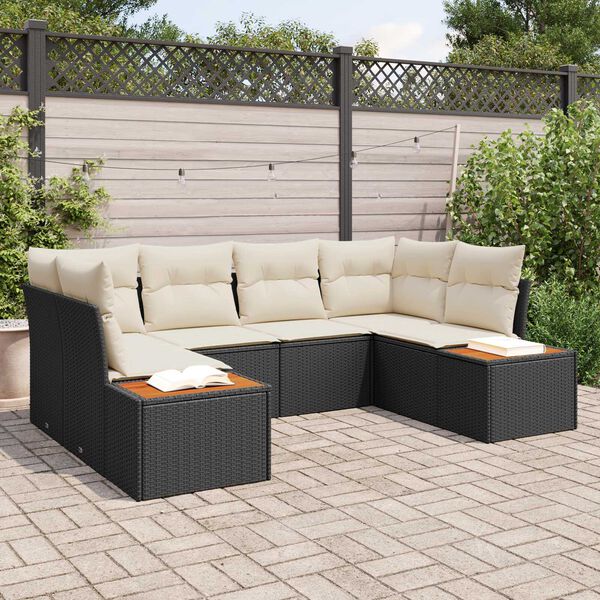 vidaXL Tuinbankenset met kussen 6 pcs Zwart en Cr&egrave;me Polyrattan