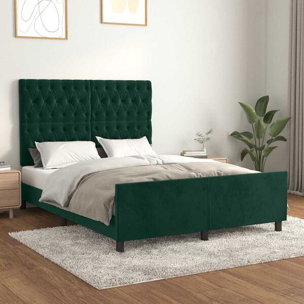 vidaXL Bedframe zonder matras 140x190 cm fluweel donkergroen