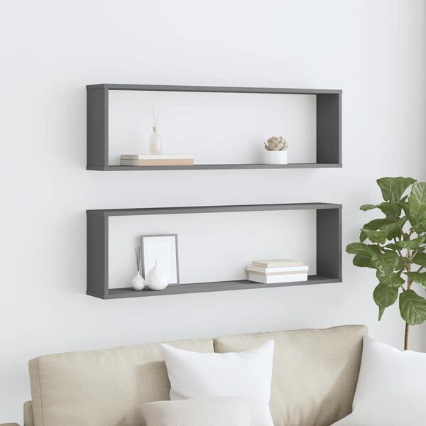 vidaXL Wandschappen kubus 2 st 100x15x30 cm bewerkt hout grijs