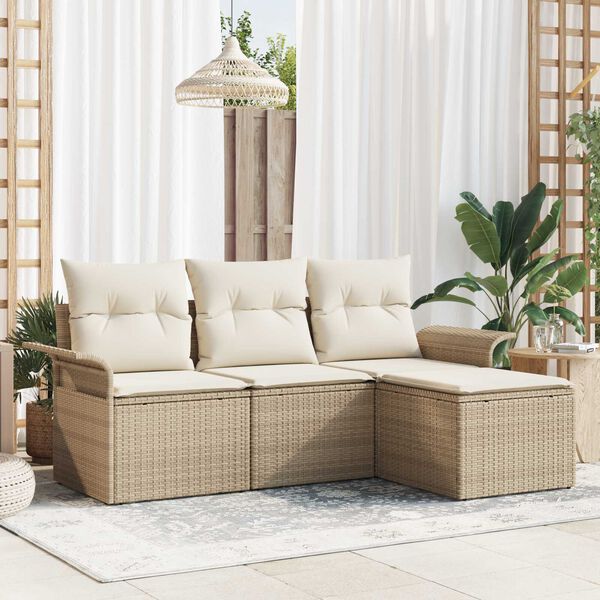 vidaXL Tuin Sofa Set met kussen met opslag 4 pcs Beige Poly riet