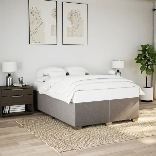 vidaXL Boxspring met matras stof taupe 140x190 cm