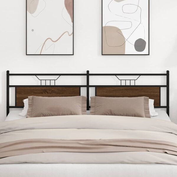 vidaXL Vervangend hoofdbord 193 cm bewerkt hout en staal bruin eikenkleurig