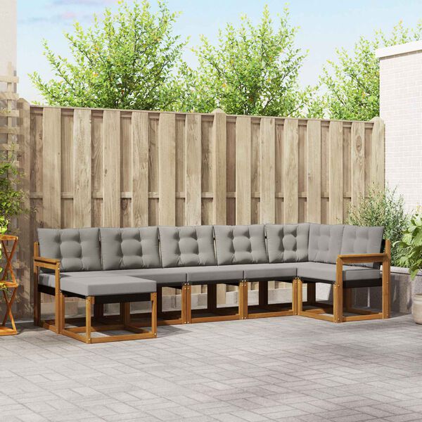 vidaXL Buiten bankenset met kussen 7 pcs Natuurlijk en Lichtgrijs