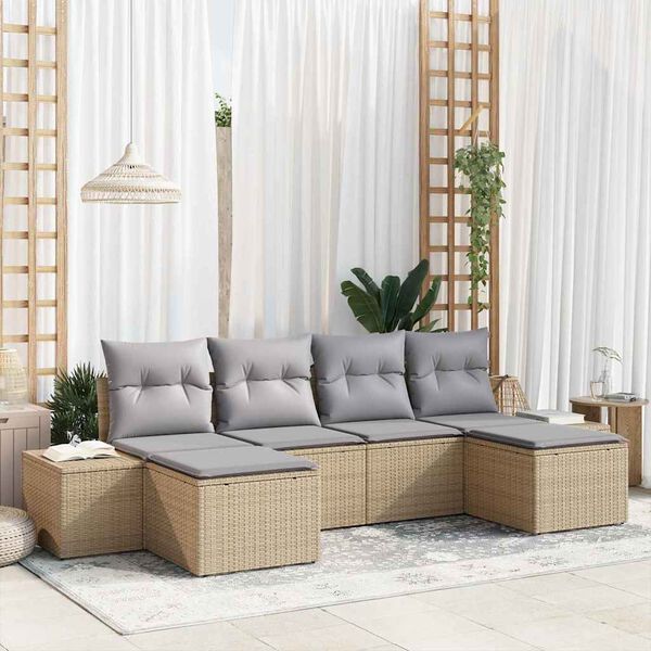 vidaXL Tuin Sofa Set met kussen 6 pcs Beige poly rattan