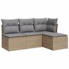vidaXL 4-delige Loungeset met kussens poly rattan beige