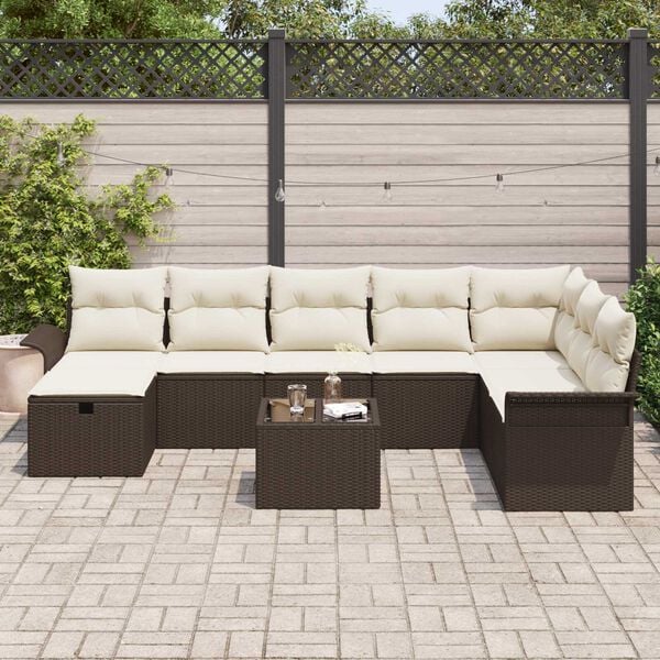 vidaXL Tuin Sofa Set met kussen 9 pcs Bruin en Cr&egrave;me poly rattan