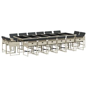 vidaXL 17-delige Tuinset met kussens poly rattan lichtgrijs