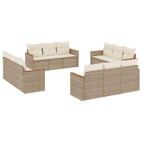 vidaXL 12-delige Loungeset met kussens poly rattan beige