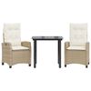 vidaXL 3-delige Tuinset met kussens poly rattan beige