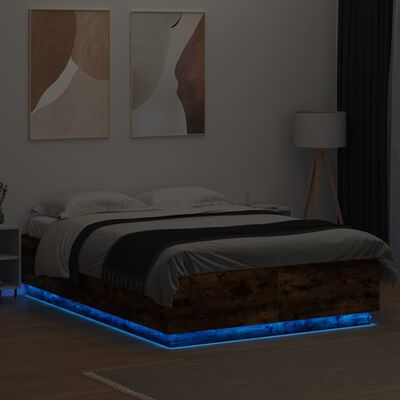 vidaXL Bedframe met LED-verlichting gerookt eikenkleurig 160x200 cm