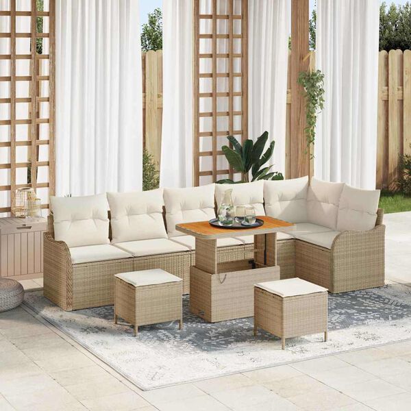 vidaXL Tuin Sofa Set 9 pcs Beige poly rattan