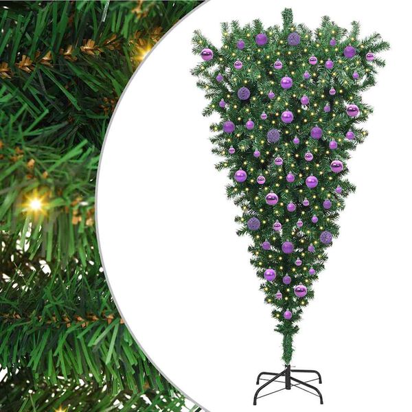 vidaXL Zijwaarts kunstkerstboom met ballenset Groen 180 cm PVC