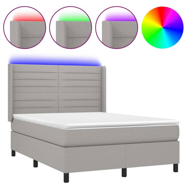 vidaXL Boxspring met matras en LED stof lichtgrijs 140x190 cm