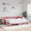 vidaXL Slaapbank onderschuifbed en matrassen 90x200 cm fluweel roze