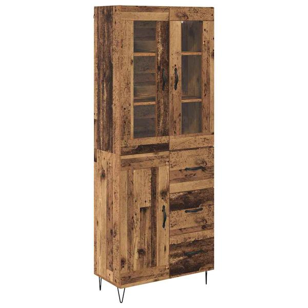 vidaXL Hoge kast met lade Oud Hout 69,5 x 34 x 90 cm Bewerkt hout
