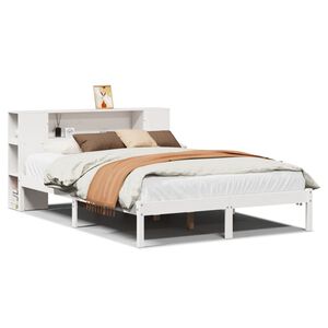 vidaXL Bed met boekenkast zonder matras grenenhout wit 140x190 cm
