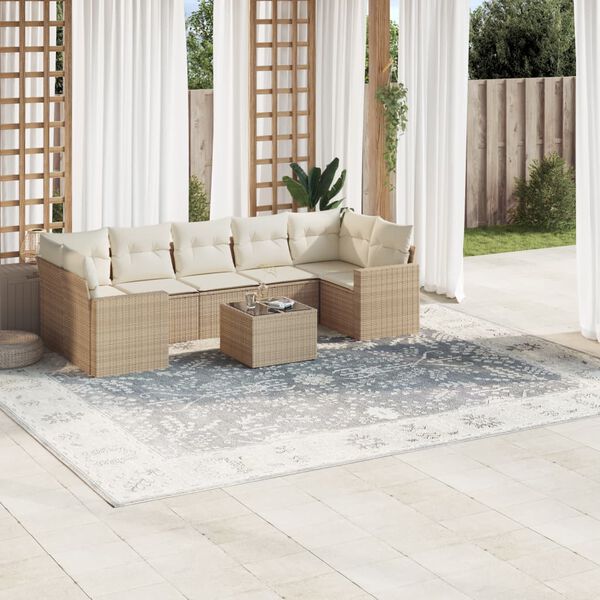 vidaXL 8-delige Loungeset met kussens poly rattan beige