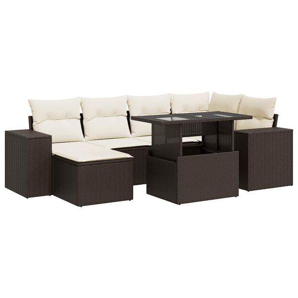 vidaXL 7-delige Loungeset met kussens poly rattan bruin