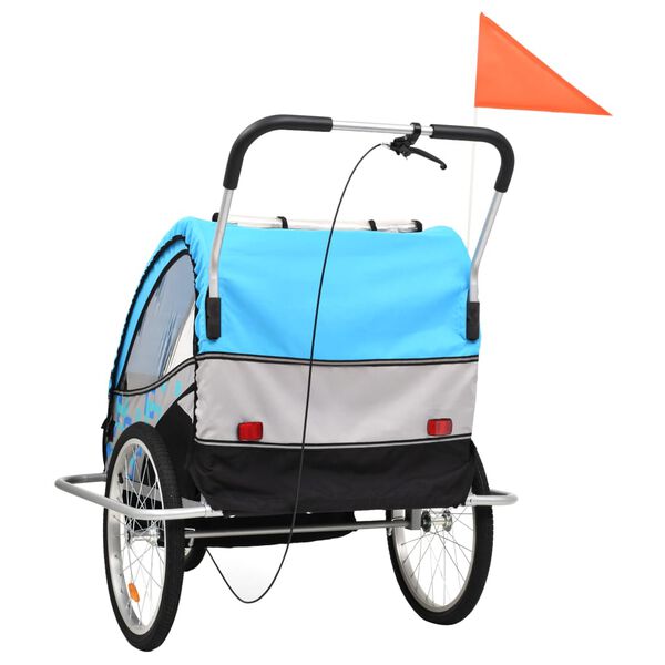 vidaXL Fietstrailer en kinderwagen 2-in-1 blauw en grijs