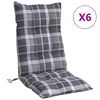 vidaXL Stoelkussens 6 st hoge rug ruitpatroon oxford stof grijs