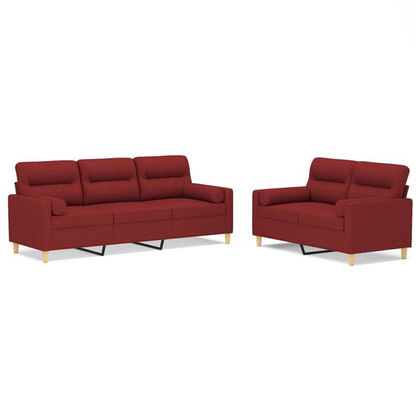 vidaXL 2-delige Loungeset met sierkussens en kussens stof wijnrood