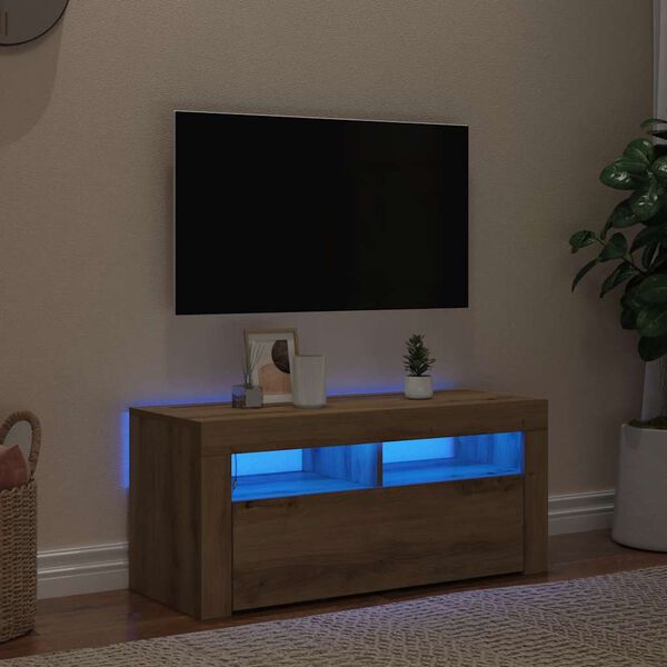 vidaXL Tv-meubel met LED 90x35x40 cm bewerkt hout artisanaal eiken