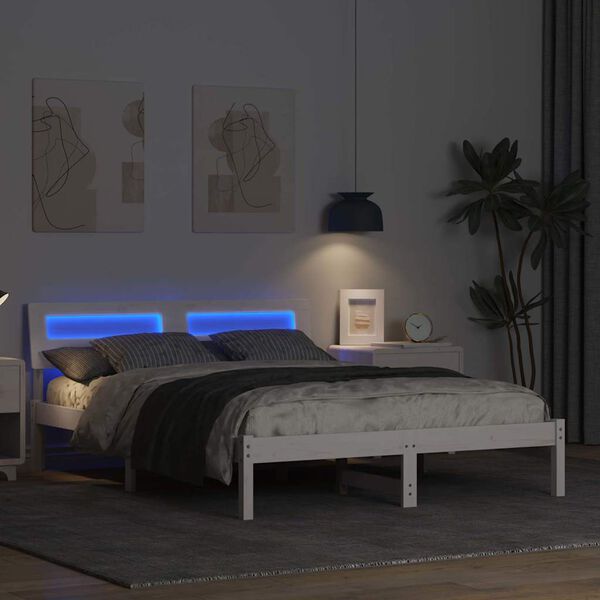 vidaXL Bedframe met hoofdeinde Wit 140 x 190 cm Massief grenenhout