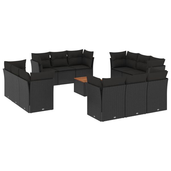 vidaXL 13-delige Loungeset met kussens poly rattan zwart