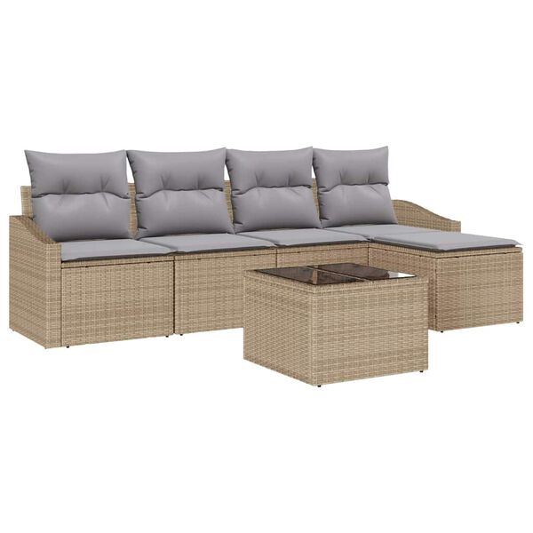 vidaXL Bankstel met kussen 6 pcs Beige poly rattan