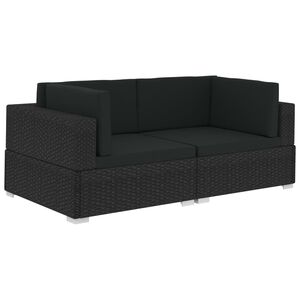 vidaXL Hoekbanken 2 st met kussens poly rattan zwart