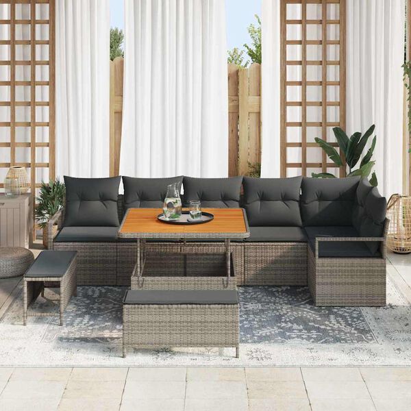 vidaXL Tuin Sofa Set met kussen met opslag met kussen 9 pcs Grijs