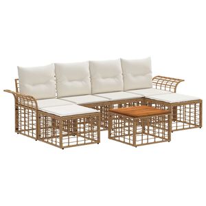 vidaXL Buiten bankenset 7 pcs Natuurlijk en Cr&egrave;me Wit Polyester