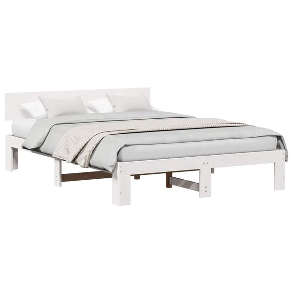 vidaXL Bedframe met hoofdeinde Wit 160 x 200 cm Massief grenenhout