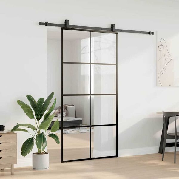 vidaXL Schuifdeur met beslagset 102,5x205 cm ESG glas zwart