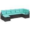 vidaXL Bankstel met kussen 7 pcs Zwart en Turquoise poly rattan