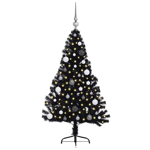 vidaXL Kunstmatig Voorverlicht Kerstboom met 150 LED Zwart 150 cm PVC