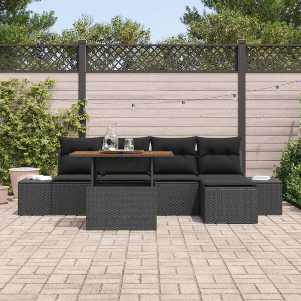 vidaXL Tuin Eetset met kussen 6 pcs Zwart en Bruin
