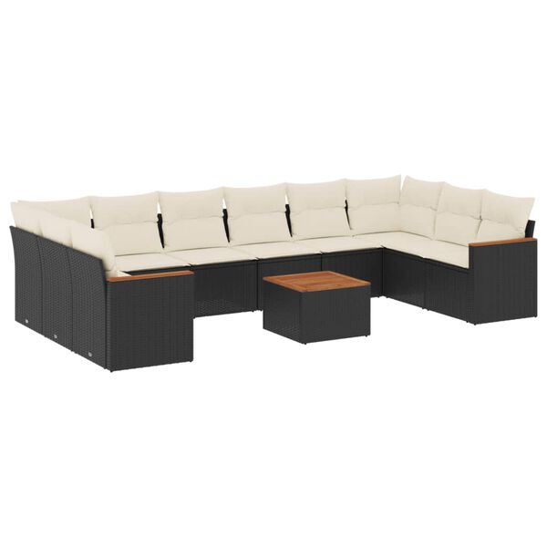 vidaXL 11-delige Loungeset met kussens poly rattan zwart