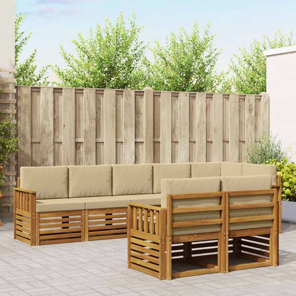 vidaXL Sofa-Sets 8 pcs Natuurlijk en Beige Massief Acaciahout