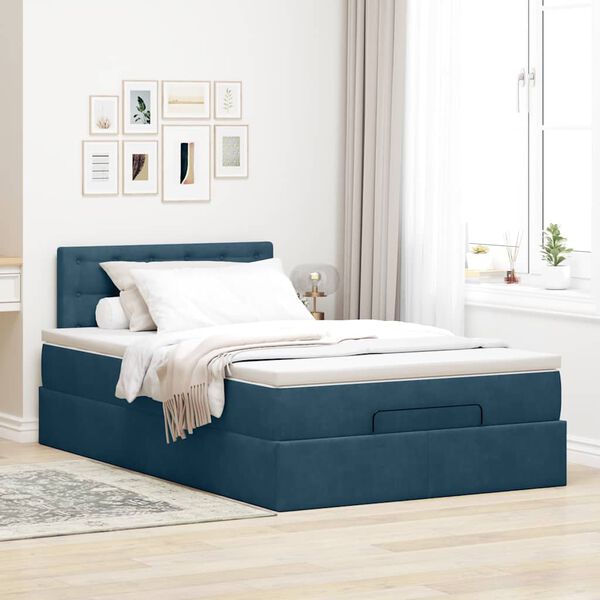 vidaXL Bed poef met matras en LED's 120x190 cm fluweel donkerblauw