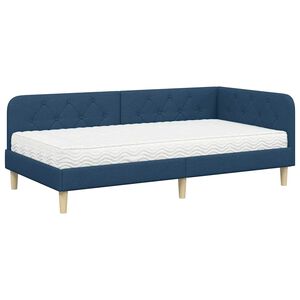 vidaXL Hoekbedframe met matras met hoofdeinde Blauw 90 x 190 cm Stof