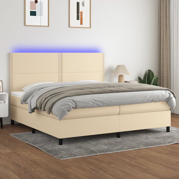 vidaXL Boxspring met matras en LED stof cr&egrave;mekleurig 200x200 cm