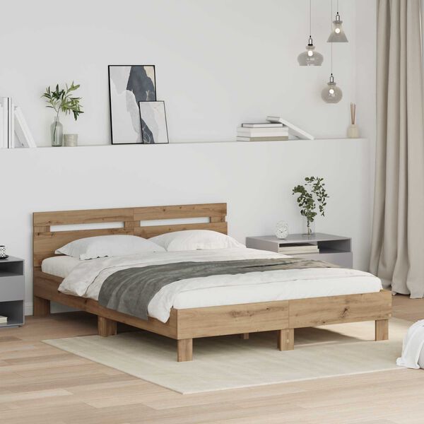 vidaXL Bedframe met hoofdeinde Artisan Eiken 140 x 200 cm Bewerkt hout